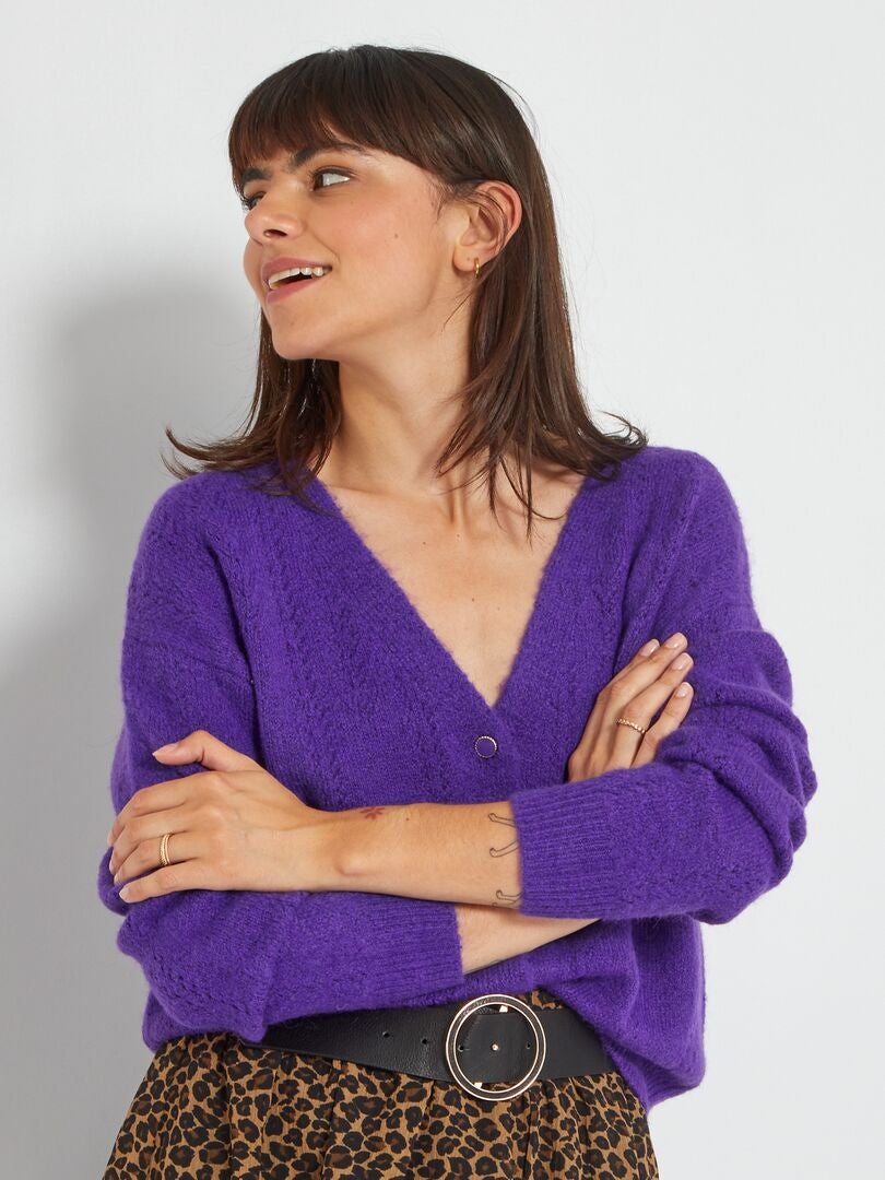 Gilet en maille tricot ajourée - Violet - Kiabi - 18.00€
