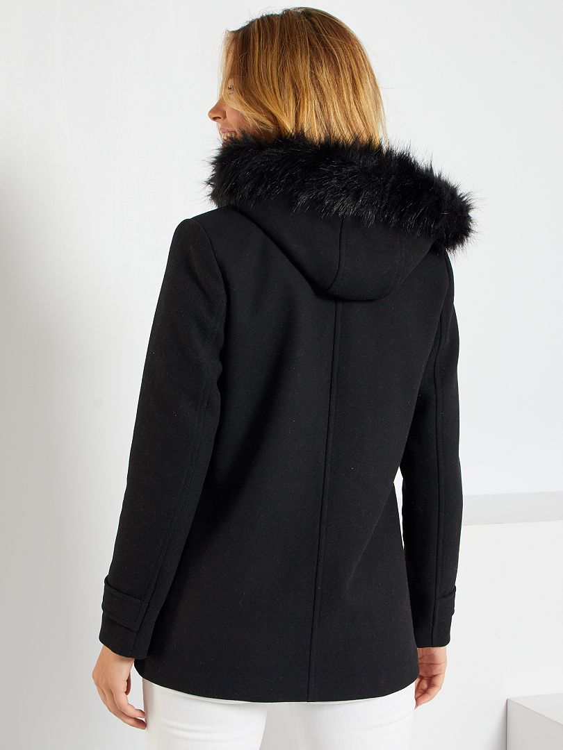 Manteau à capuche en lainage - noir - Kiabi - 40.00€