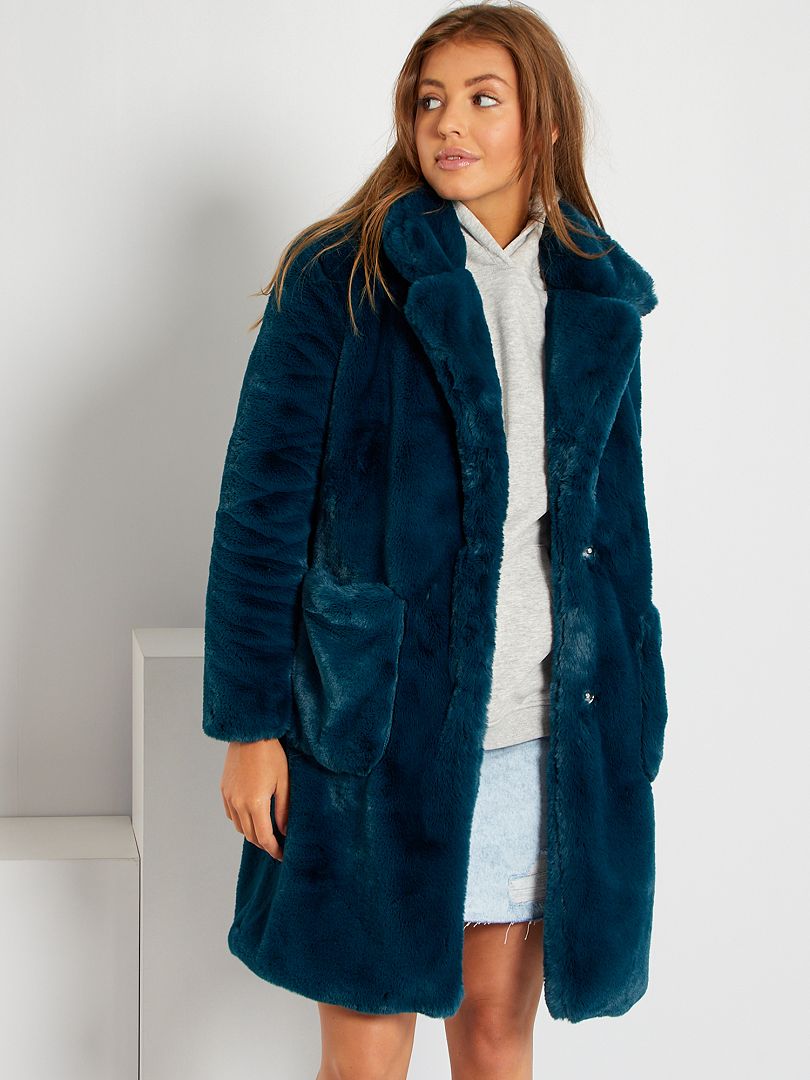 manteau bleu fourrure