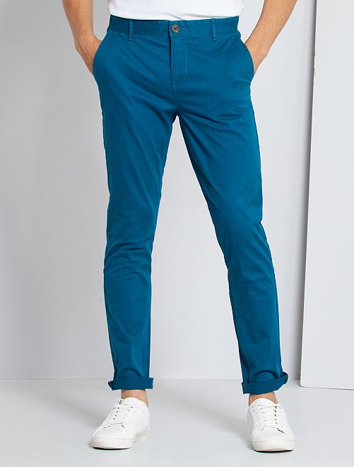 Pantalon chino slim - bleu canard ...