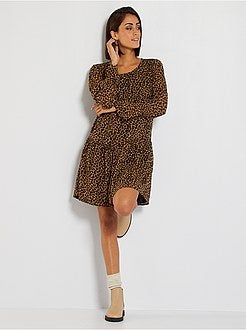 Leopard Robe fluide imprimée FACL1112-39# noir taille S/M 