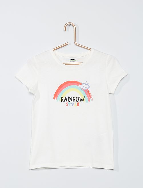 T-shirt pour femme Motif licorne arc-en-ciel Blanc