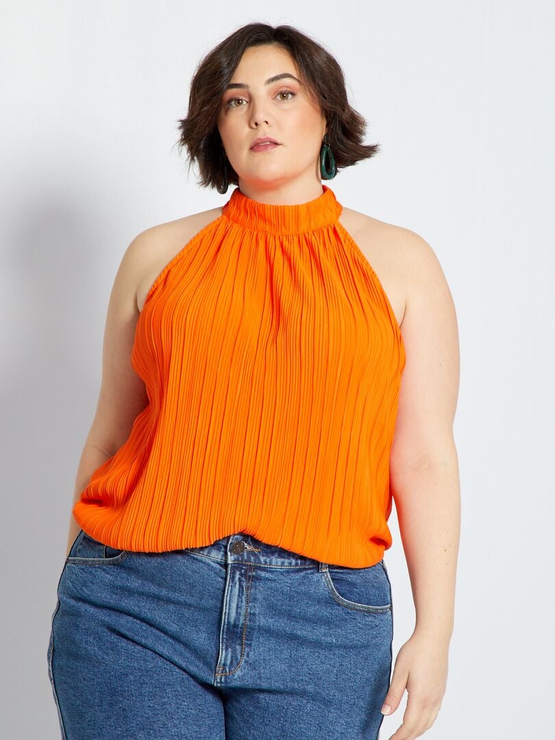 Débardeur uni plissé orange