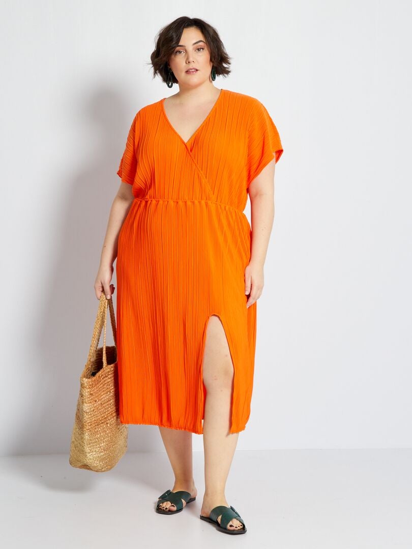 Robe en maille plissée orange