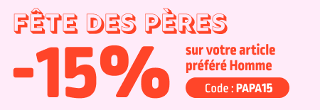 -15% sur votre articlé préféré du rayon homme avec le code PAPA15